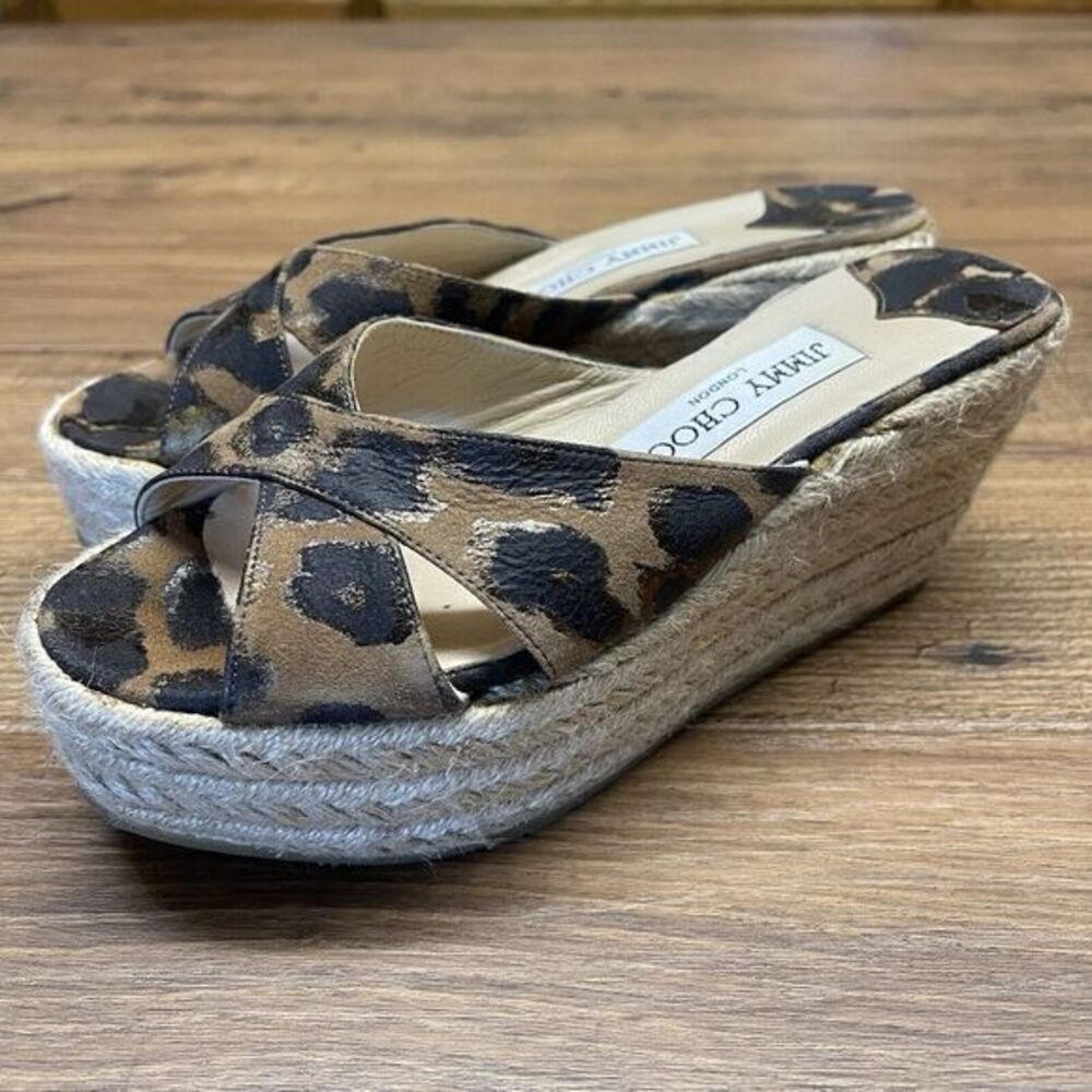 Jimmy Choo Dovina Size 35 US 4.5 Leopard Print Platform Wedge Slide Sandals Sexy